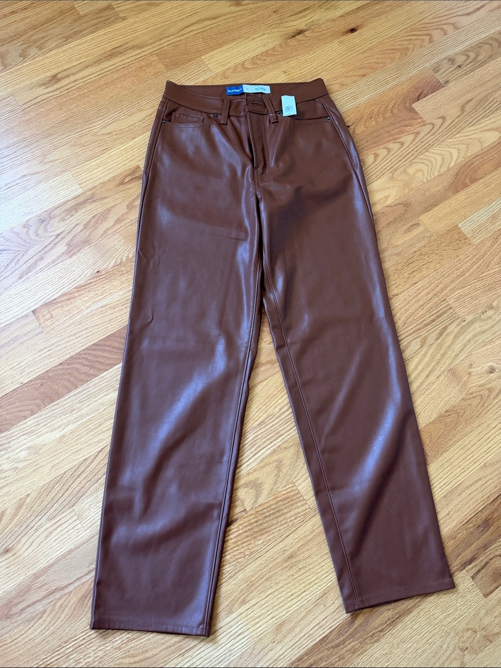 Old Navy Brown Faux Leather Straight-Leg Pants